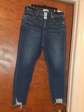 LOFT Dark Blue Skinny Jeans with Raw Hem